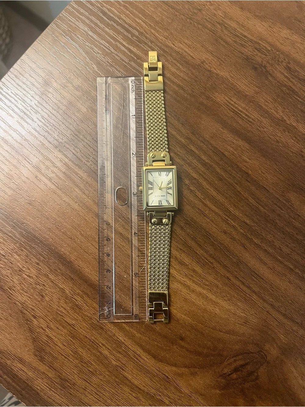 Anne Klein Gold-Tone Rectangular Mesh Bracelet Watch